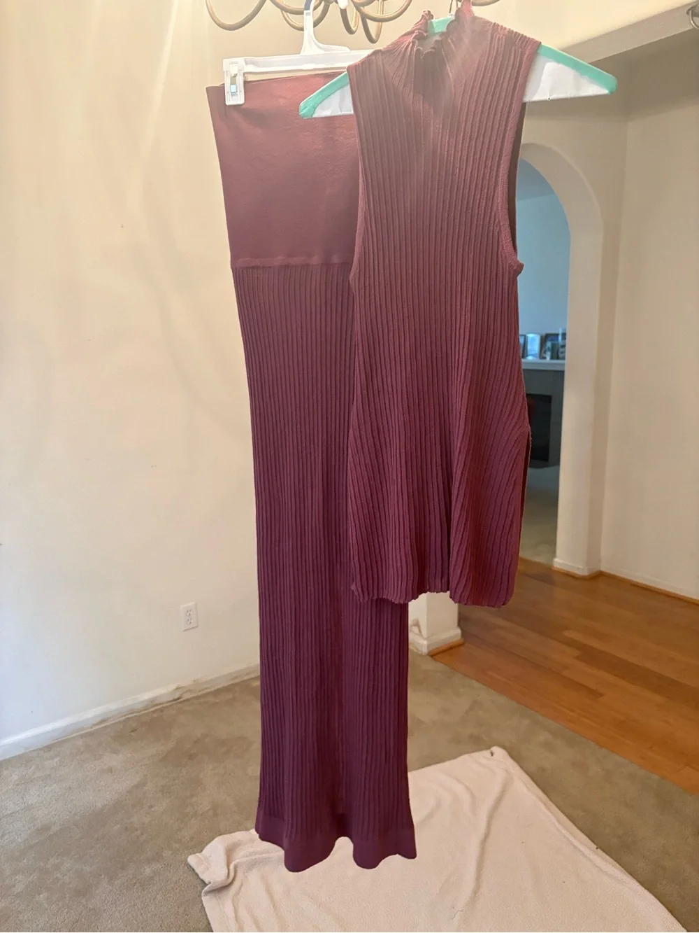 SKIMS Ribbed Two-Piece Skirt Set in Deep Mauve